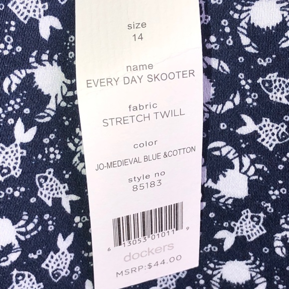 Women's DOCKERS Stretch Twill Navy Blue Lobster Print Short Skorts Size 14 - Picture 4 of 10